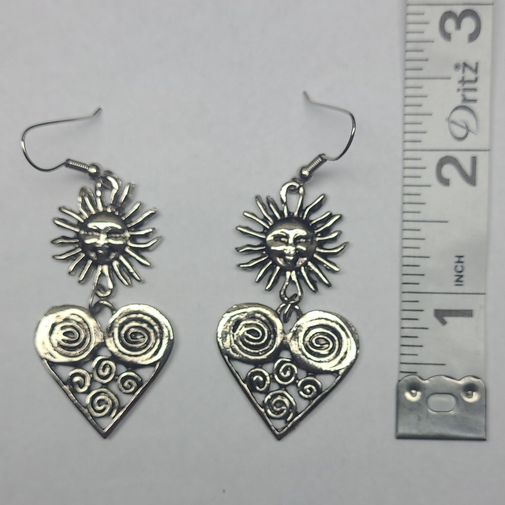 Artisan Silver Sun and Heart Earrings
